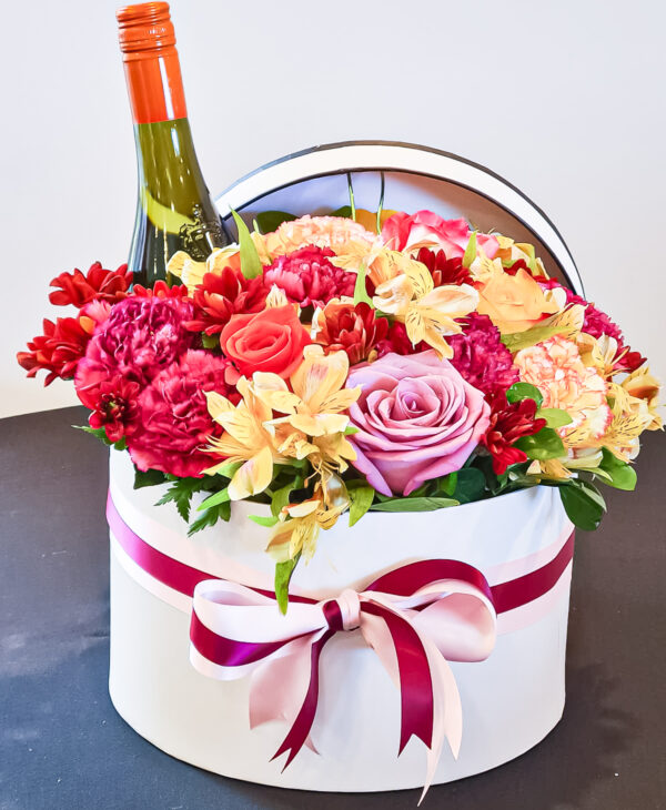 St Kitts Nevis Florist Floral Hat Box with Wine